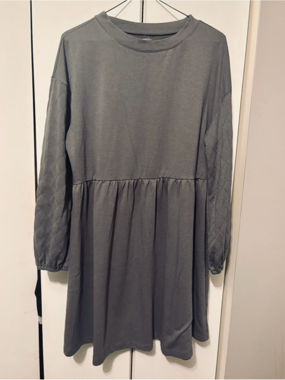 Maurices Gray Quilted-Sleeve Casual Dress
